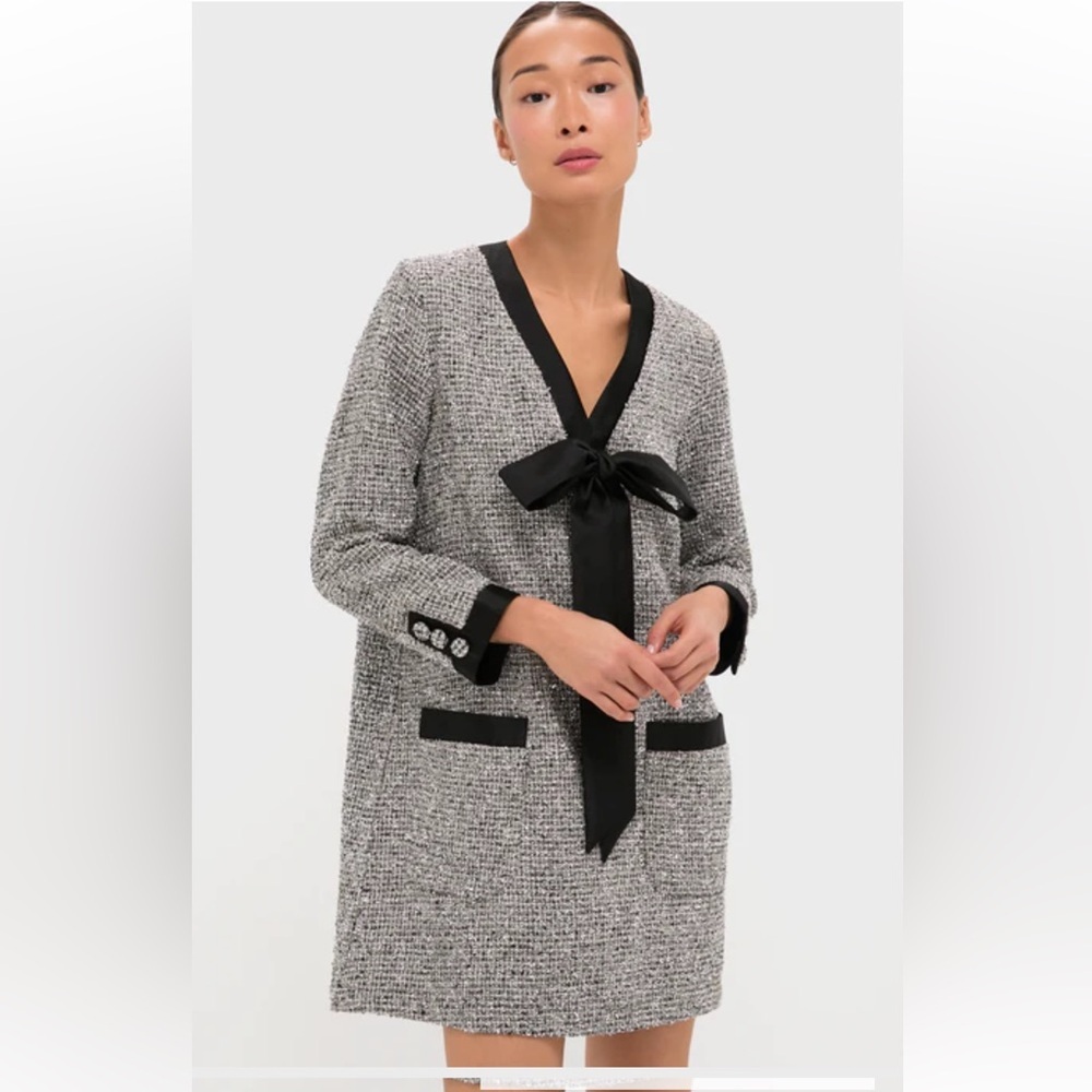 Pomander Place By Tuckernuck Black Bow Tweed Mini Dress Medium New